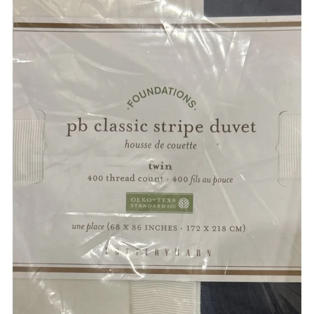 Pottery Barn Classic Stripe TWIN Duvet Cover & Standard Sham Navy Blue / White